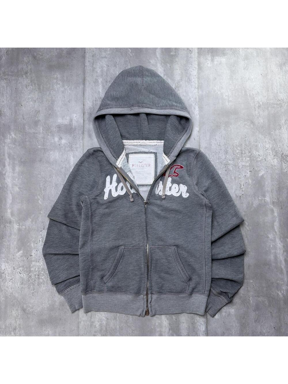 Y2K Gray Hollister Surf Grunge Thermal Zip Up Hoodie